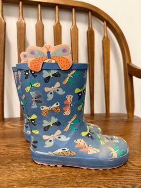Cat & Jack Girls Butterfly Rain Boots - Blue/Pink - Size 11/12